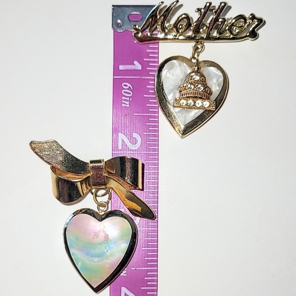 VINTAGE 1940s HEART LOCKET BROOCHES - WASHINGTON DC CAPITOL & 1949 ENGRAVED - Picture 7 of 10